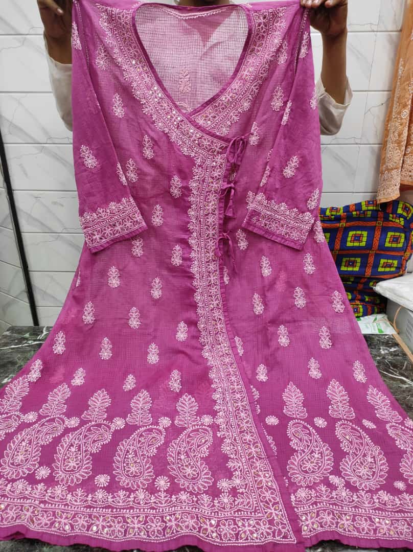 Taavi | Kota Doria Cotton Angrakhas with Chikankari and Mukaish