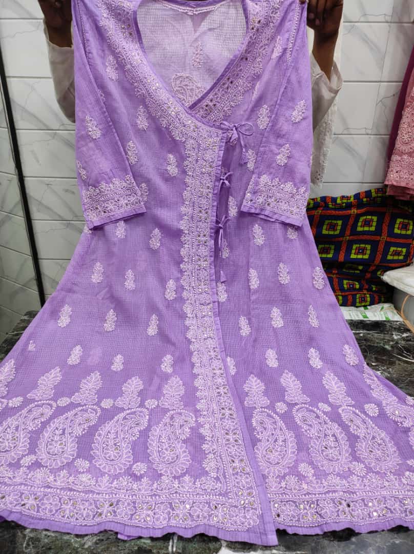 Taavi | Kota Doria Cotton Angrakhas with Chikankari and Mukaish