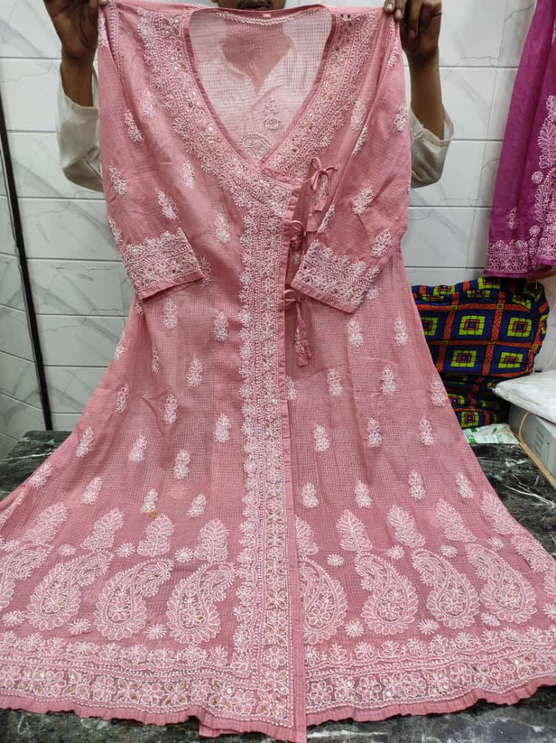 Taavi | Kota Doria Cotton Angrakhas with Chikankari and Mukaish