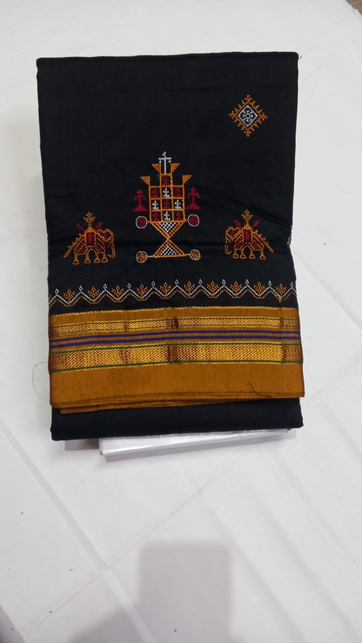 Blue Colour Karnataka Kasuti Work And Pallu Pure Silk Ilkal Sarees