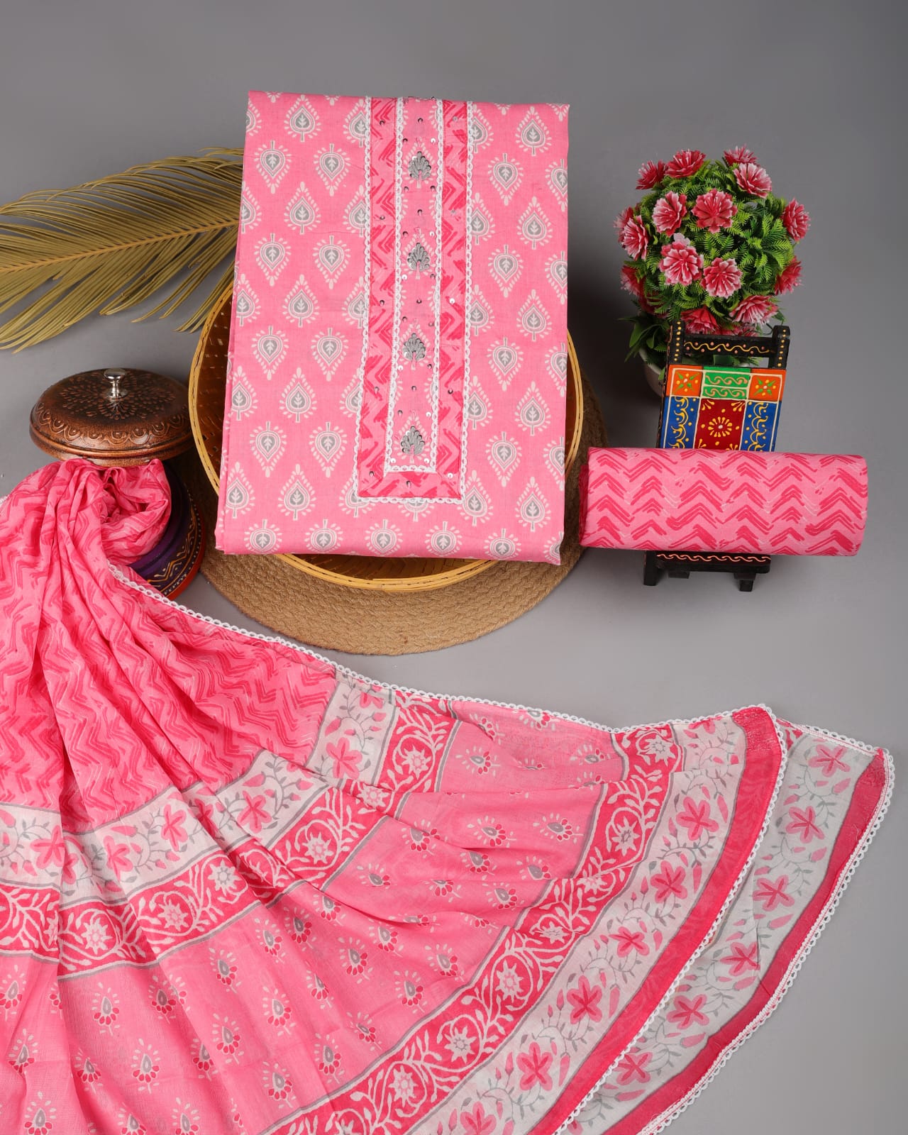 Aaran | cotton suit fabric with gota patti