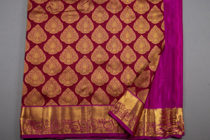 Mohur | Kanchipuram Pure silk saree with zari border