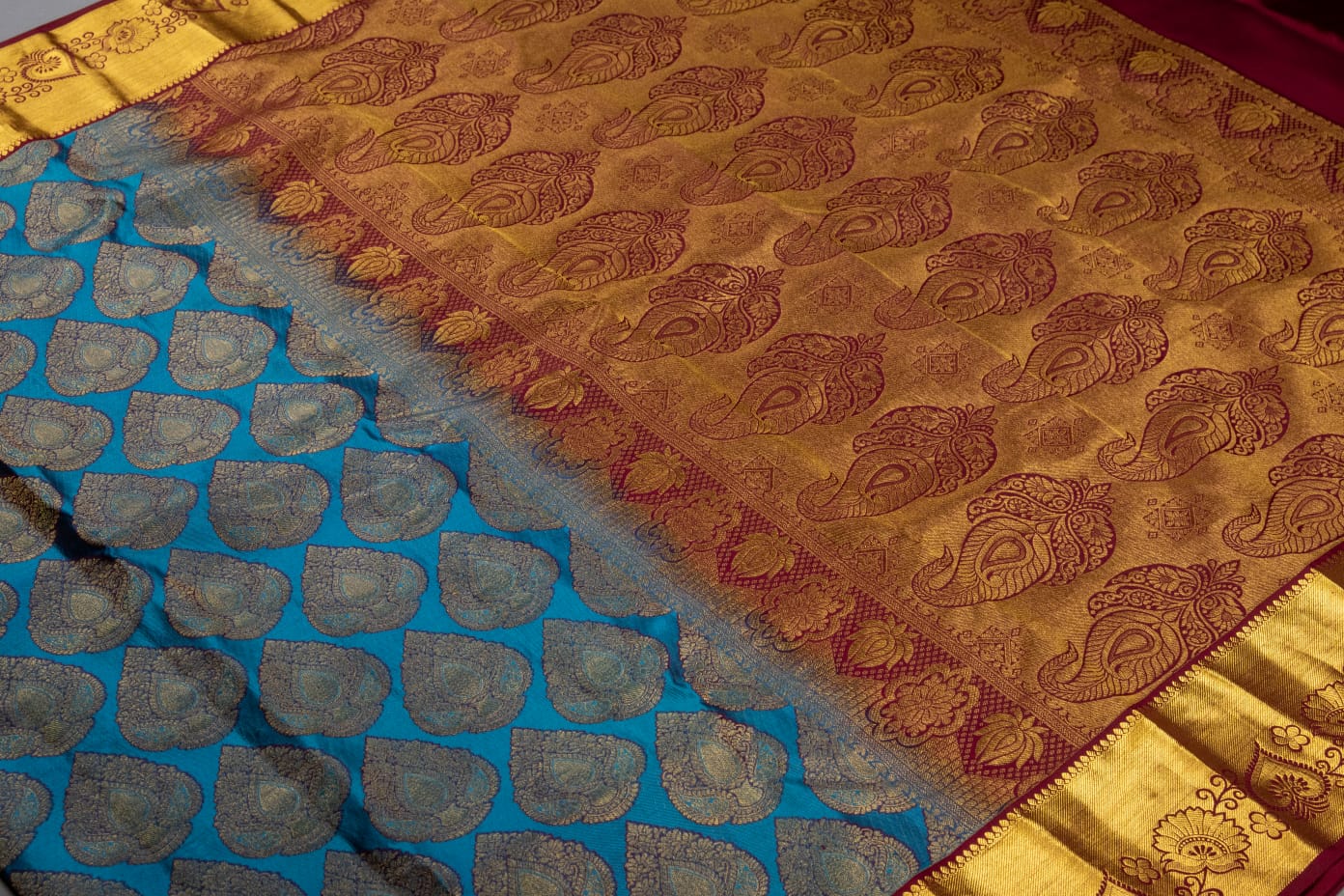 Mohur | Kanchipuram Pure silk saree with zari border