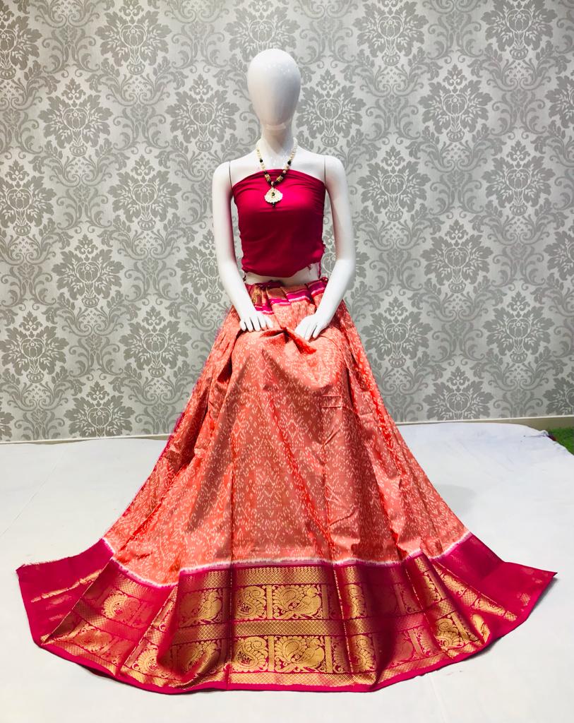 Ikkat kanchi border silk lehenga