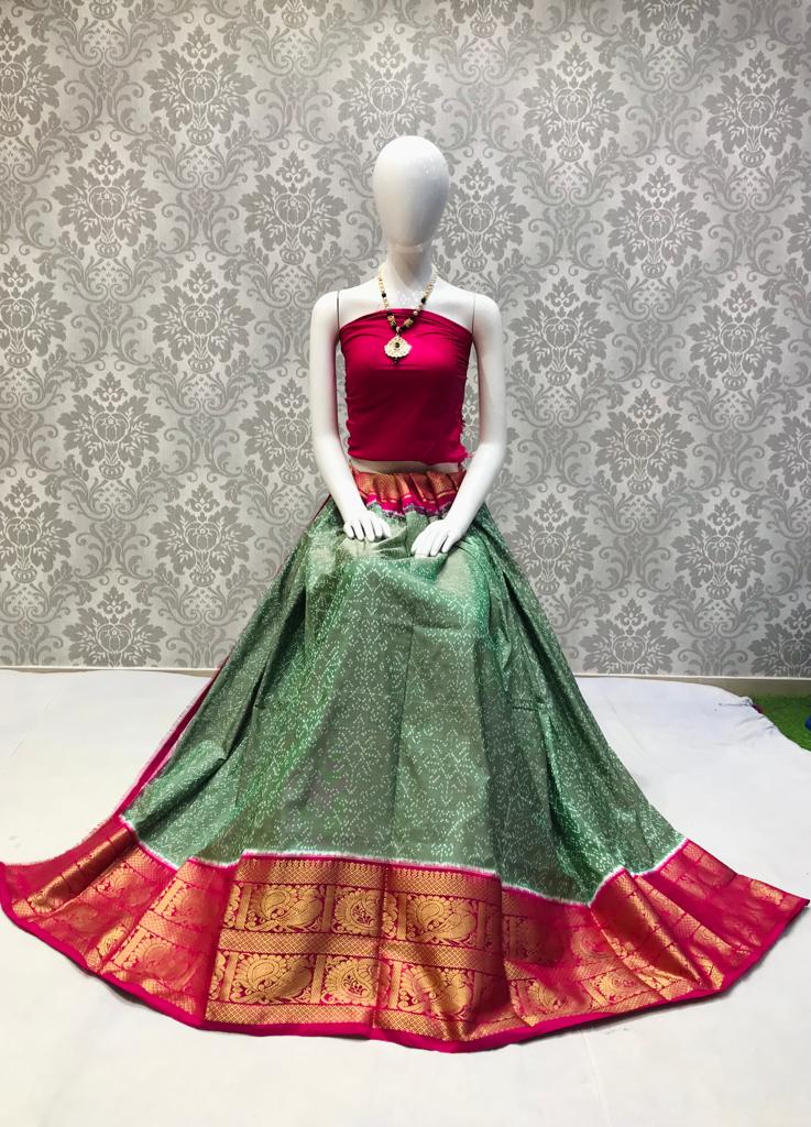 Ikkat kanchi border silk lehenga