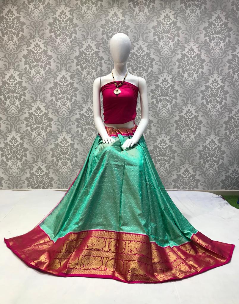 Ikkat kanchi border silk lehenga