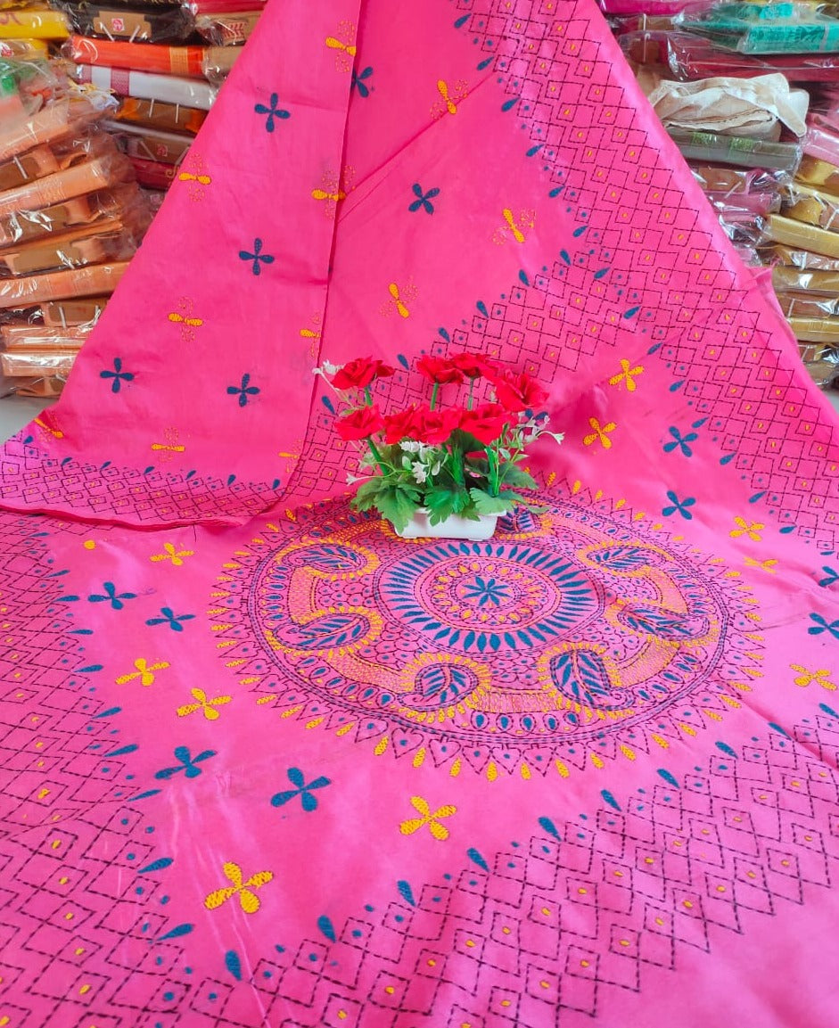 Burgundy silk saree handmade kutchwork saree kutchibharat wedding shopping  – VIVARANG