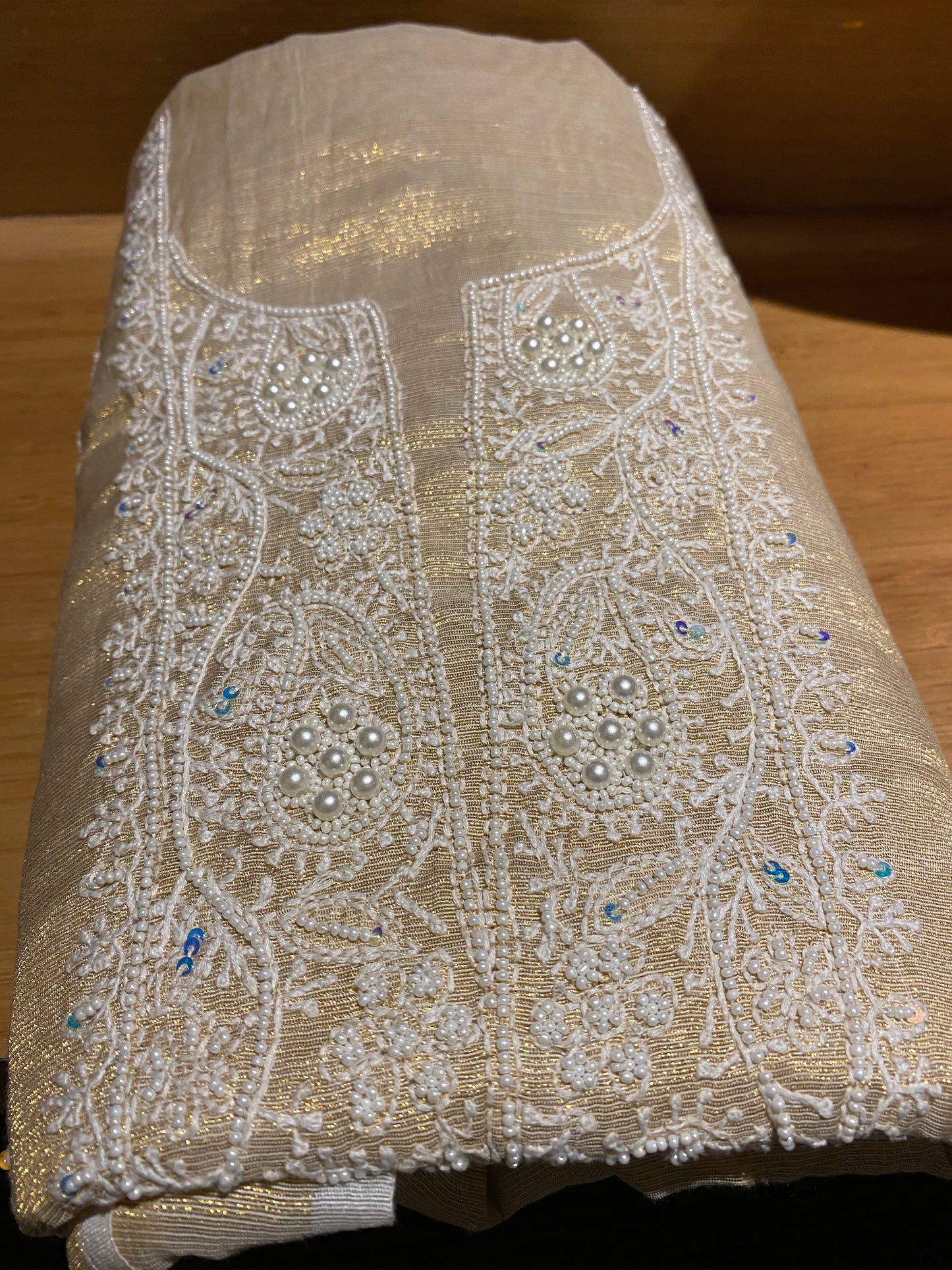 Tissue fabric with chikankari work